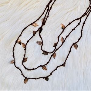 Brown Copper 3-Tier Leaf Necklace
